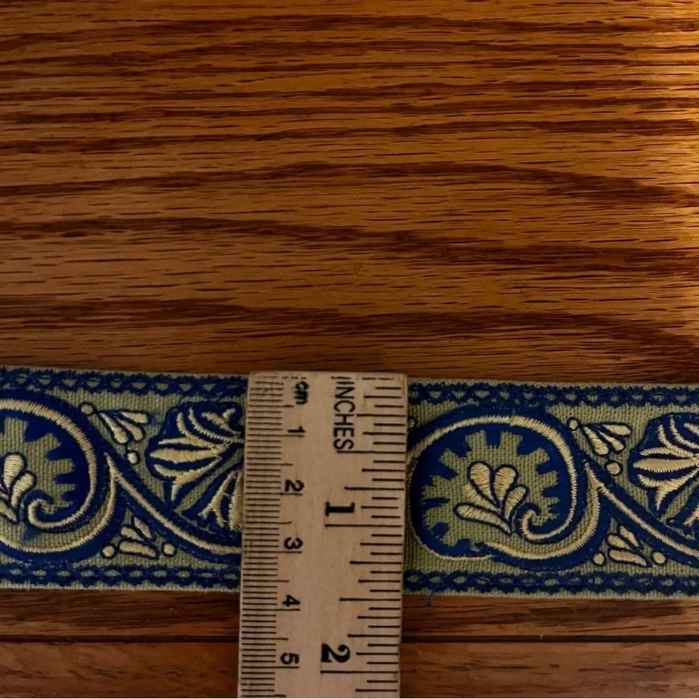 Talbots Vintage New Old Stock Blue Green Woven Tapestry Ribbon Ring Belt Small